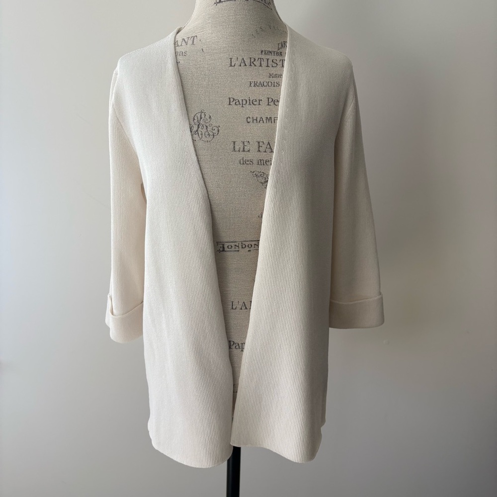 Ann Taylor Factory Elegant Cream Open-Front Cardigan - Picture 9 of 11